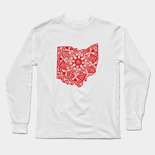 Red Ohio State Gift Mandala Yoga OH Art Long Sleeve T-Shirt